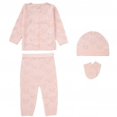 D07067: Baby Girls Knitted 4 Piece Outfit In A Gift Box (NB-6 Months)